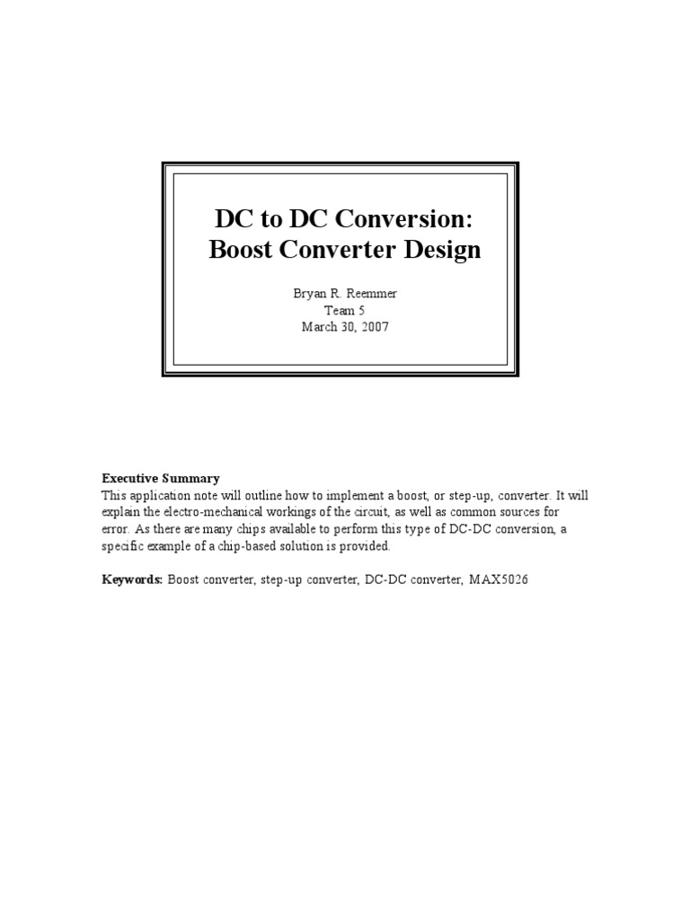 DC To DC Conversion: Boost Converter Design: Executive Summary | PDF ...