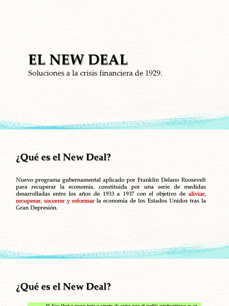 Soluciones del New Deal a la crisis de 1929 | PDF | Nuevo acuerdo ...