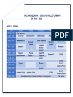 PSHS-CV Grade 12 Timetable for SY 2019-2020