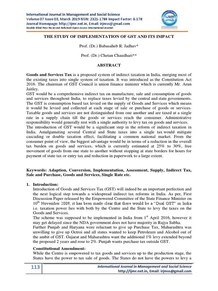 The Study of Implementation of GST and I PDF | PDF | Value Added Tax ...