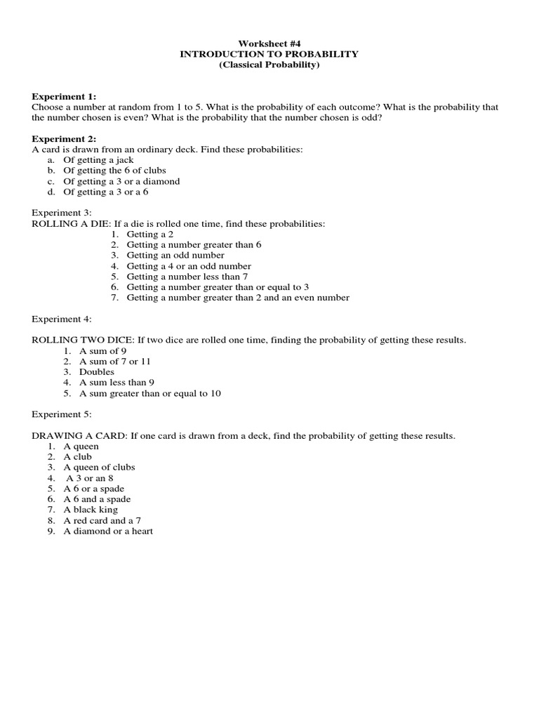 Classical Probability Worksheet | PDF