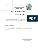 Certification: Municipality of Manaoag