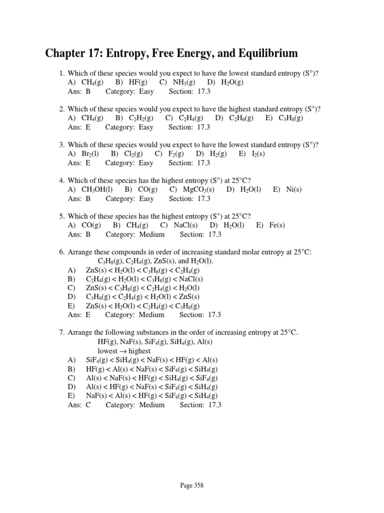 Chapter 17 Gibbs Free Energy Chemical Equilibrium