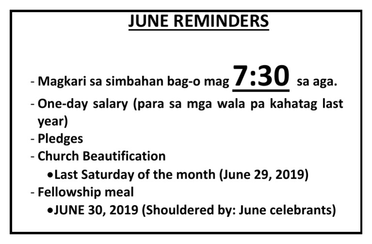 June Church Reminders and Events | PDF