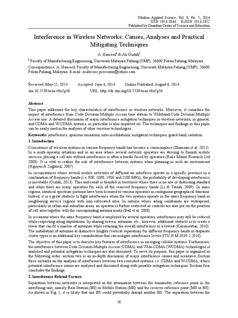 Interference in Wireless Networks: Causes, Analyses and Practical ...