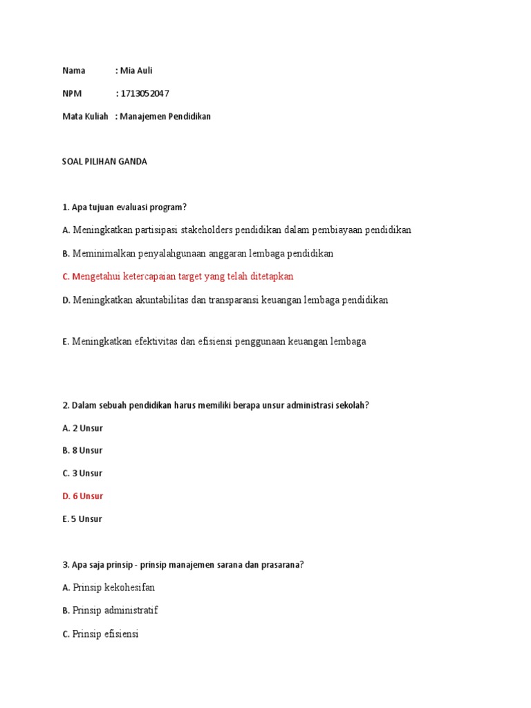 Pertanyaan Tentang Unsur Unsur Administrasi Pendidikan