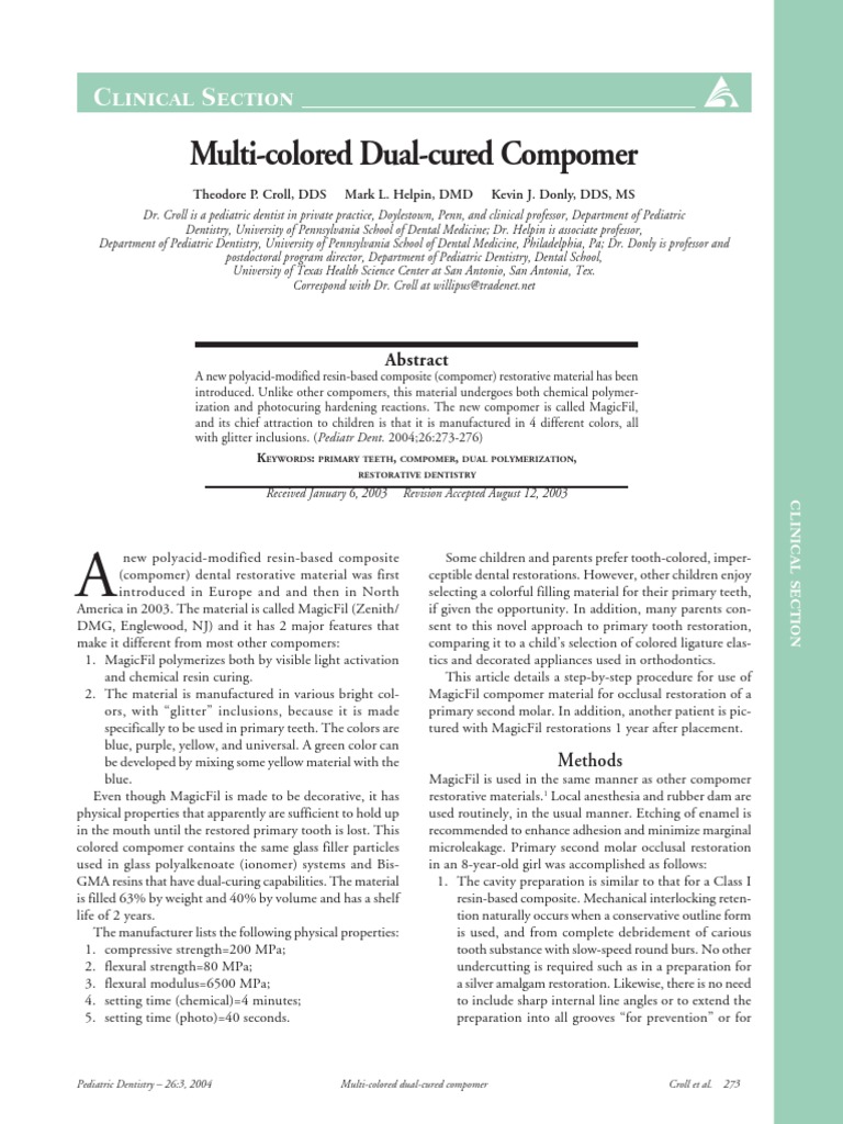 Multi-Colored Dual-Cured Compomer: Clinical Section | PDF | Dental ...