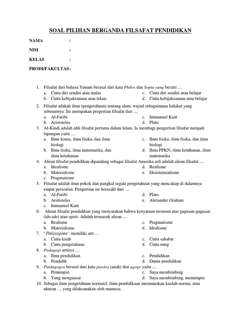 Soal Dan Jawaban Filsafat Pendidikan Ilmusosial Id