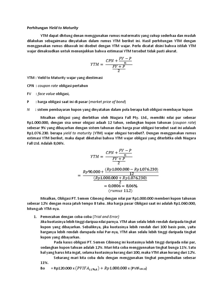 Perhitungan Yield to Maturity Obligasi | PDF