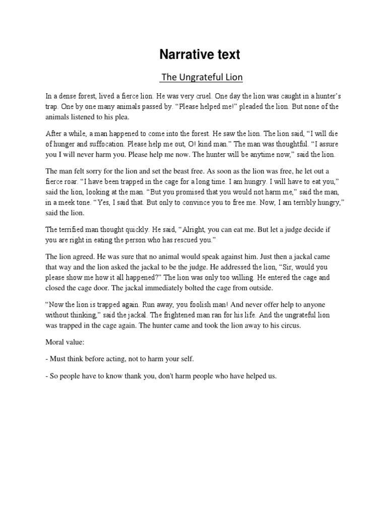 The Ungrateful Lion's Lesson | PDF