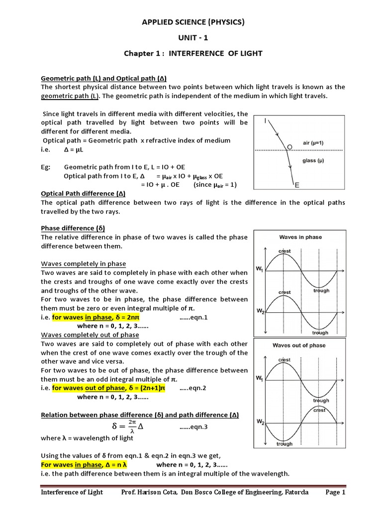 Phase and Path Difference in Interference | PDF | Waves | Optics