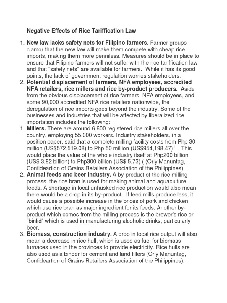 Negative Effects of Rice Tariffication Law PDF Rice Exports