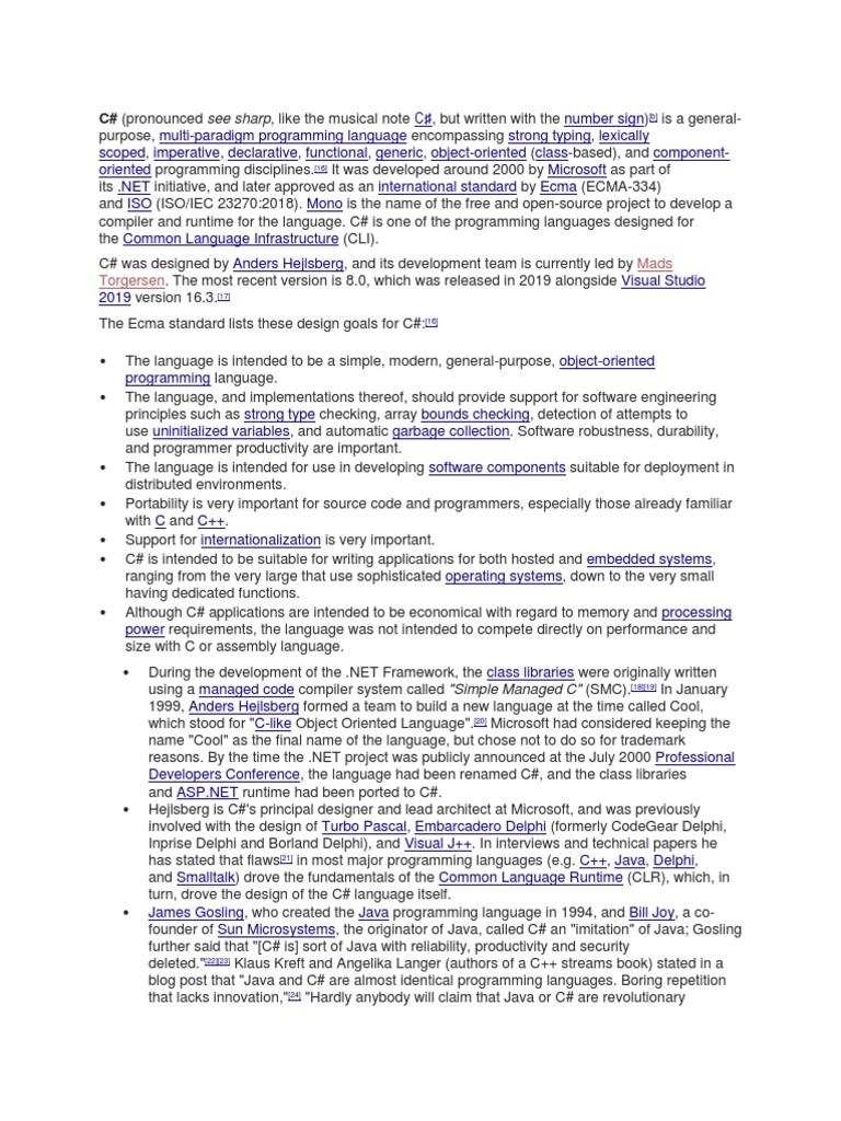 Overview of C# Programming Language | PDF | C Sharp (Programming ...