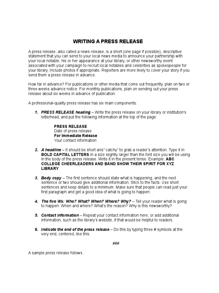 Writing A Press Release | PDF | Press Release | News Media