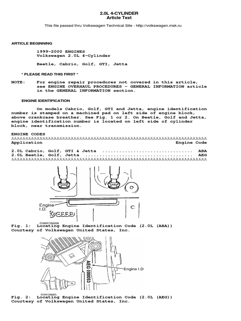 VW 2.0L AEG & ABA Engine Specs | PDF | Piston | Belt (Mechanical)