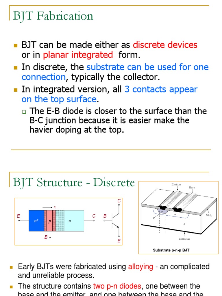 BJT Fabrication Discrete Devices Planar Integrated PDF Bipolar
