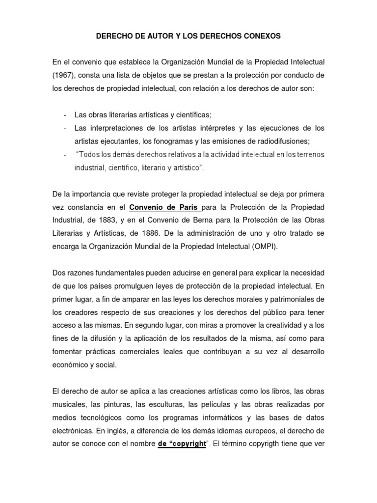 Derecho de Autor y Los Derechos Conexos | PDF | Derechos de autor ...