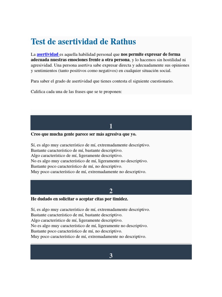 Test de Asertividad de Rathus | PDF | Sicología