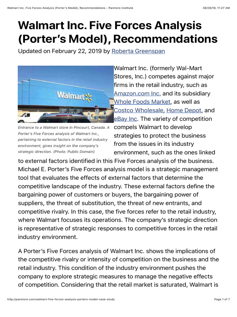 Walmart Inc. Five Forces Analysis (Porter's Model), Recommendations ...
