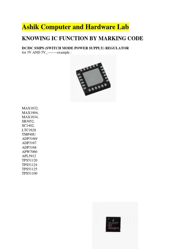 Ashik Computer and Hardware Lab Knowing Ic Function by Marking Code PDF Integrated Circuit