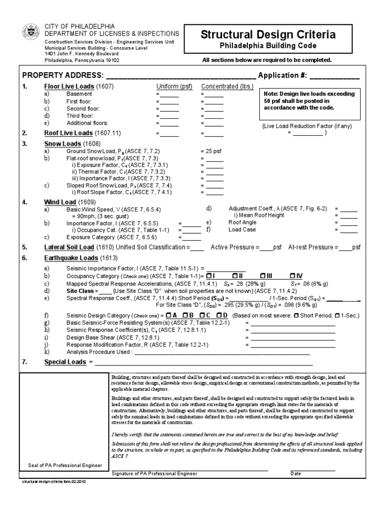 Structural Design Criteria Form 2009 Pdf Structural Load Design