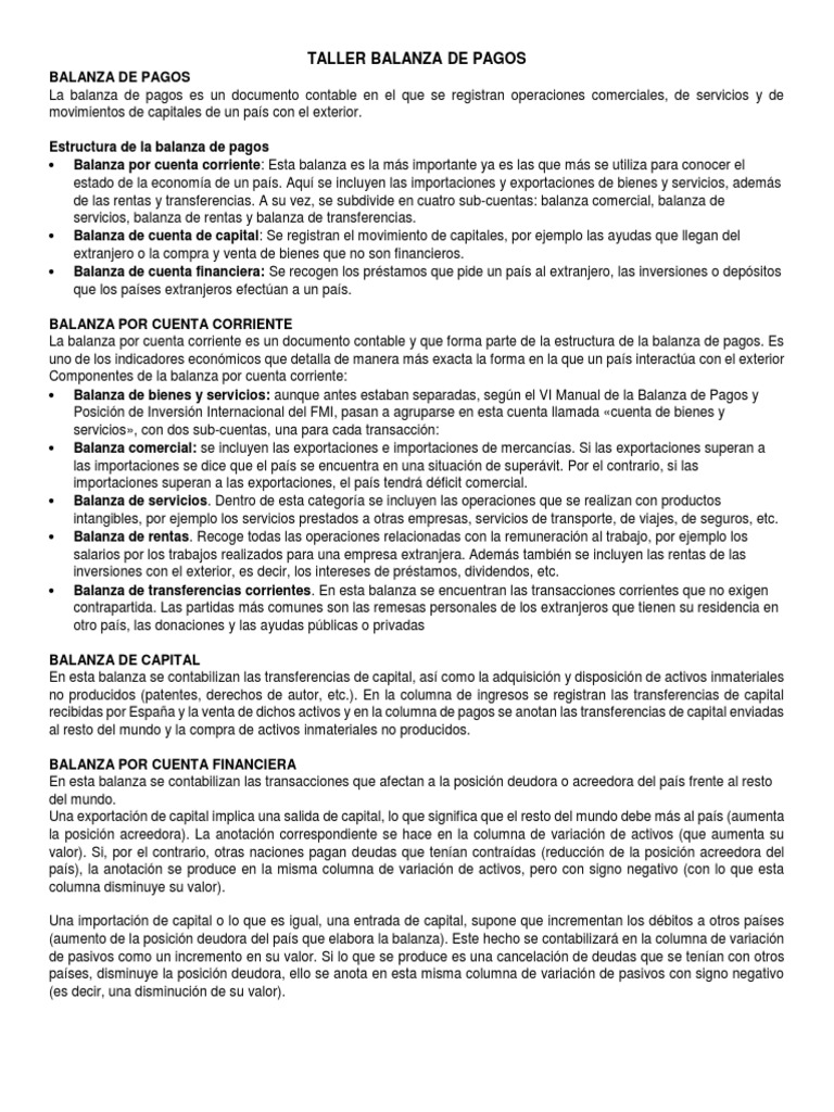 Estructura y Ejemplo de Balanza de Pagos | PDF | Balance de pagos ...
