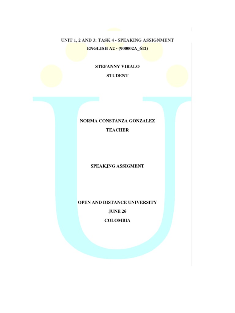 English A2 Speaking Assignment | PDF