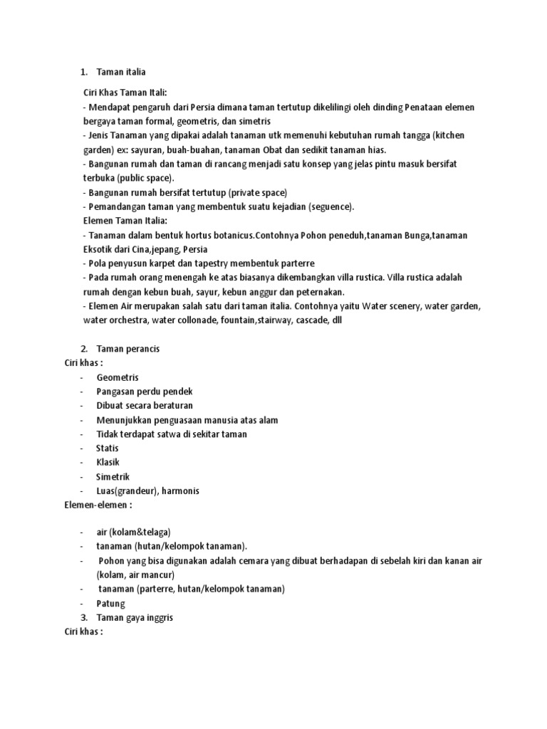 Ciri Khas, Elemen, Tanaman Gaya Taman-Taman | PDF