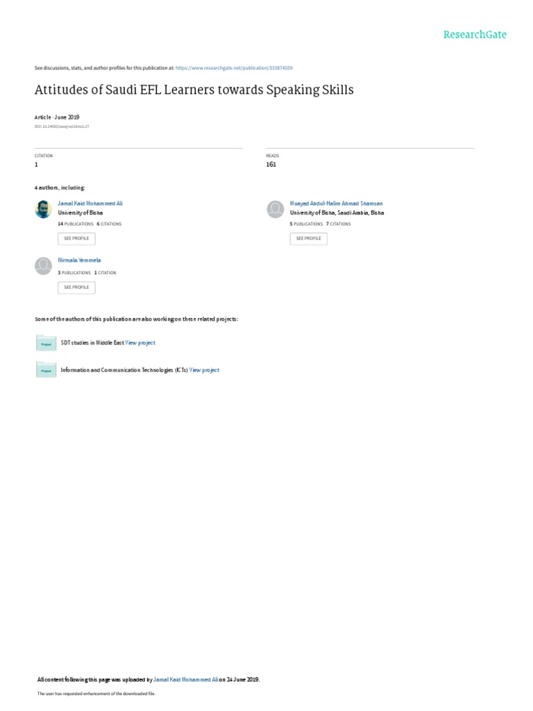 Saudi EFL Learners' Attitudes on Speaking | PDF | English As A Second ...