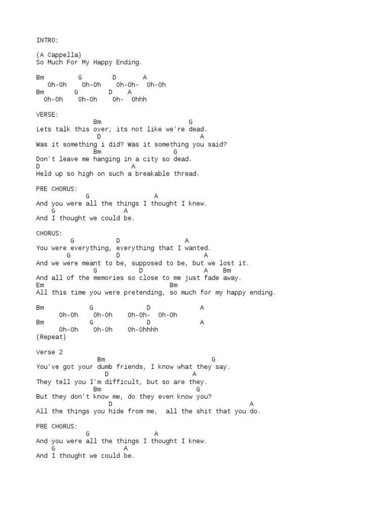 Avril Lavigne My Happy Ending PDF Songs Songs Written