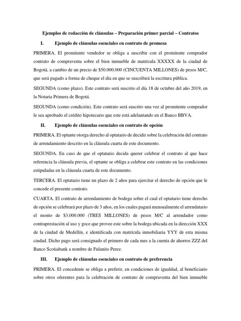 Ejemplos de Redacción de Cláusulas Contractuales PDF Derecho contractual Derecho empresarial