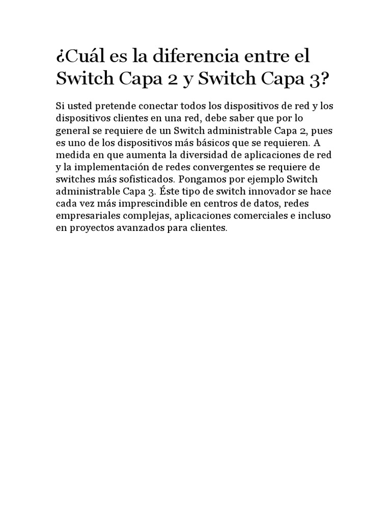 Cuál Es La Diferencia Entre El Switch Capa 2 y Switch Capa 3 PDF