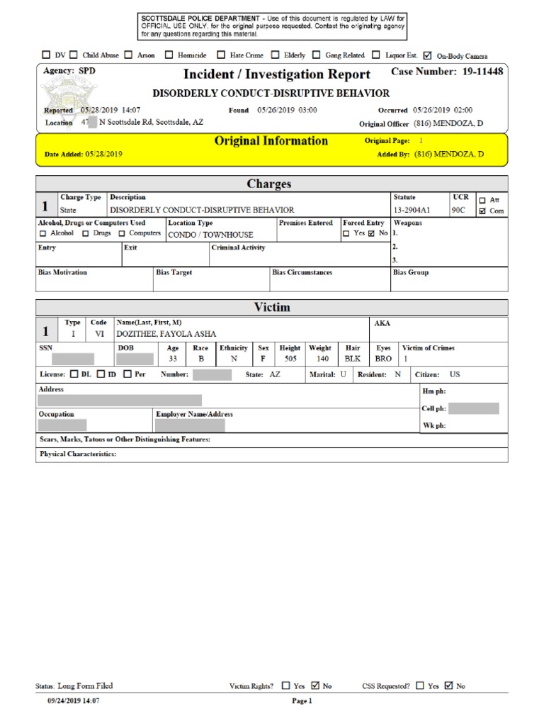 Incident/Investigation Report From Police On May 26 | PDF