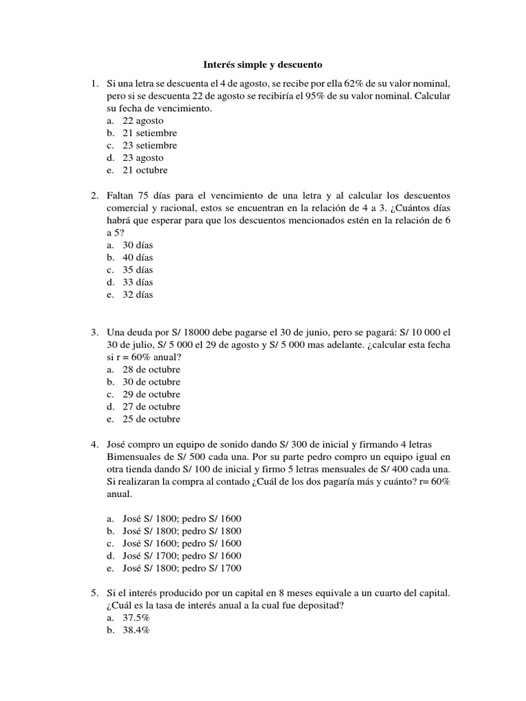 Ejercicios de Interés Simple y Descuento | PDF | Agitación