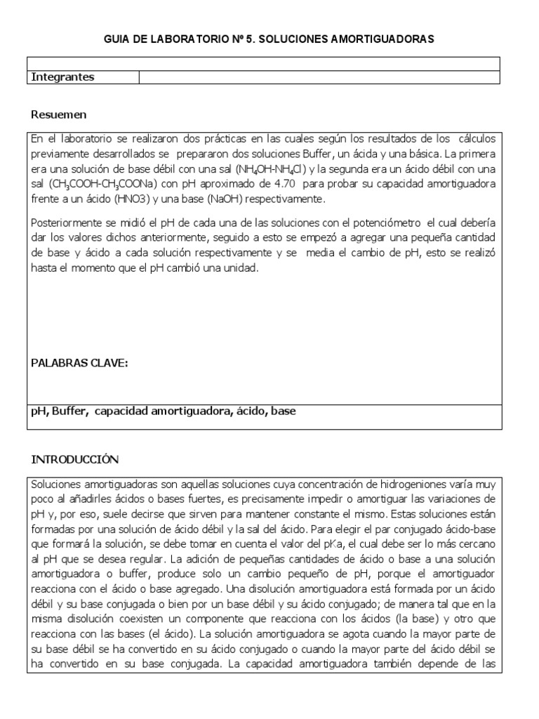Preparacion De Soluciones Buffer A Ph Determinado