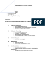 Assessment and Evaluating Learning o