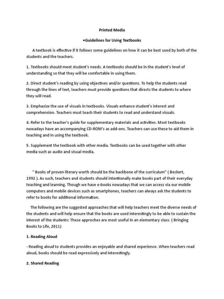 Printed Media - Guidelines For Using Textbooks | PDF | Newspapers ...