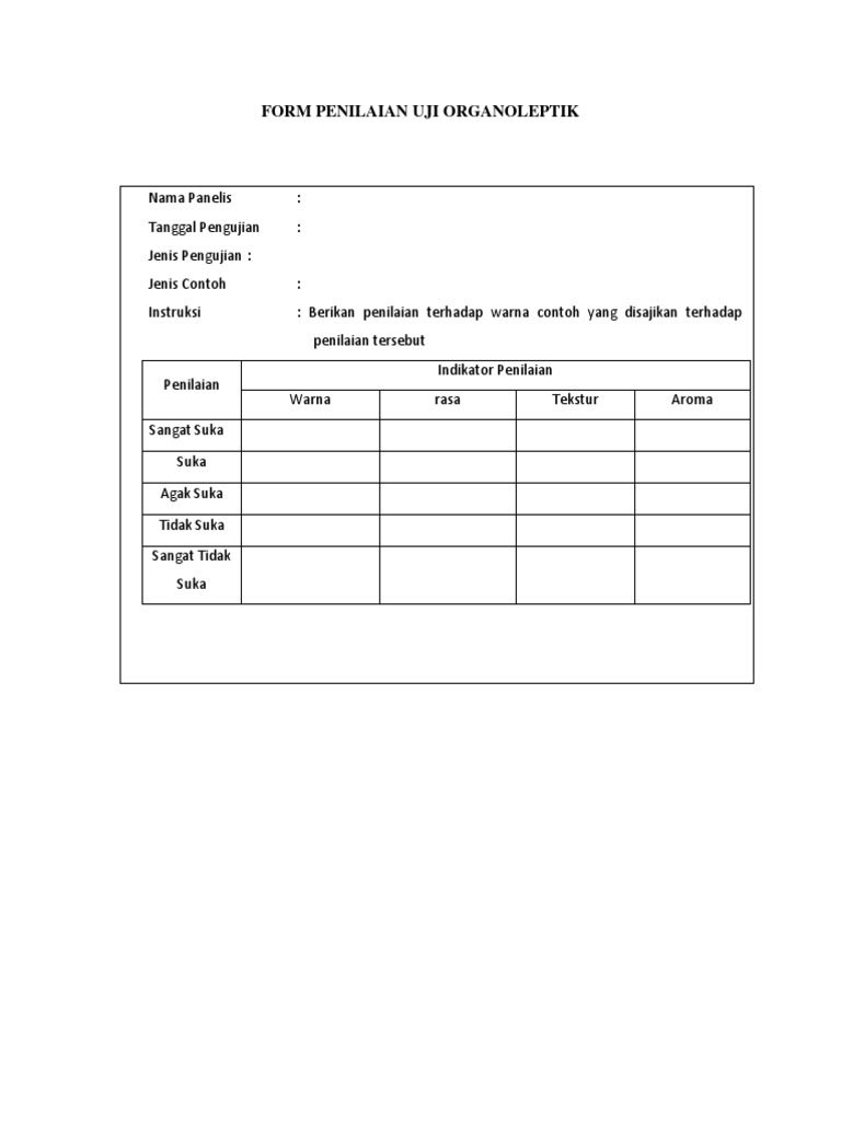 FORM PENILAIAN UJI ORGANOLEPTIK Aulia | PDF