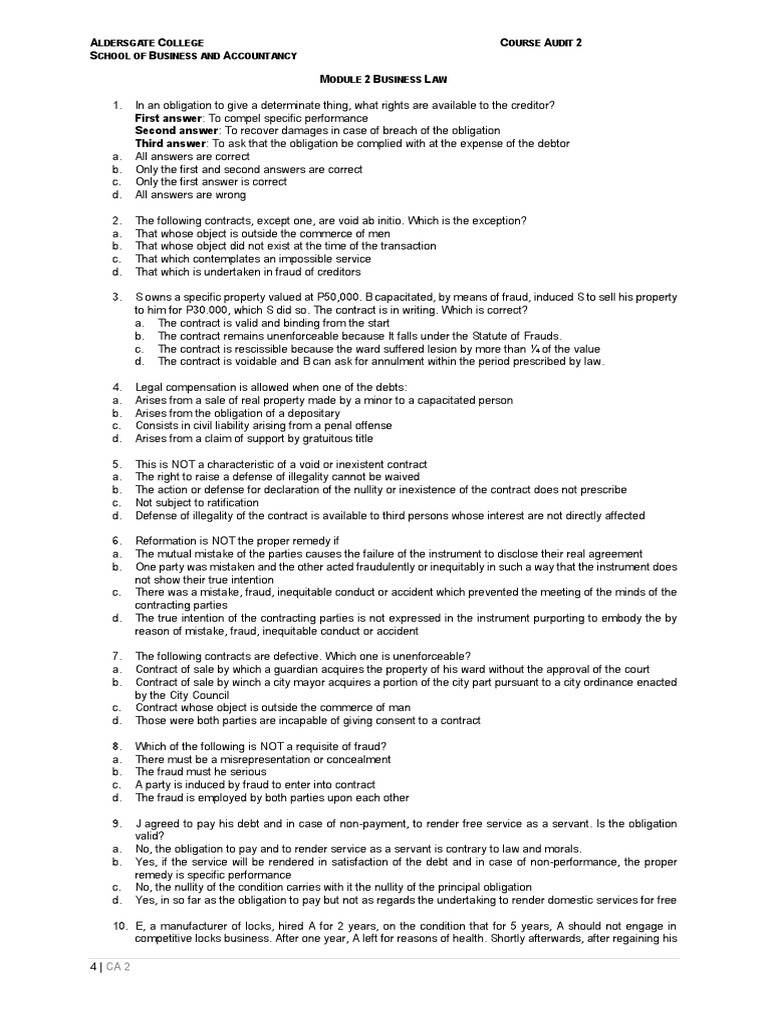 Business Law Course Audit Questions | PDF | Foreclosure | Mortgage Law