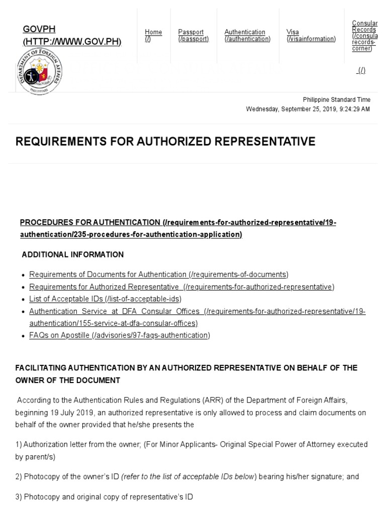 DFA Requirements For Authorized Representative | PDF