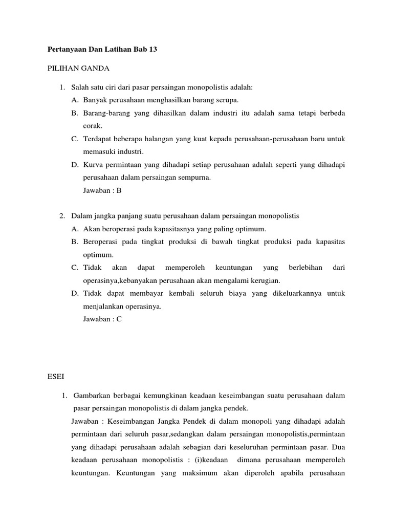 50 Soal Pilihan Ganda Beserta Jawabannya Persaingan