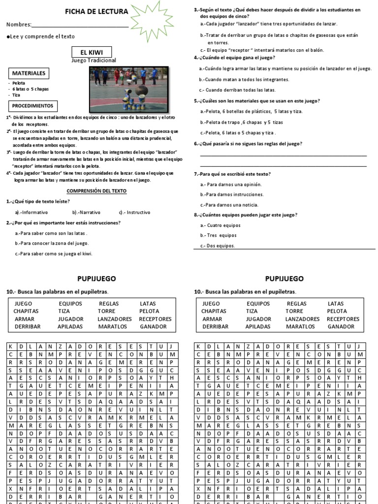 Ficha De Comuniacacion Instructivo Juegos Tradicionales Docx Lanzador Deportes De Equipo