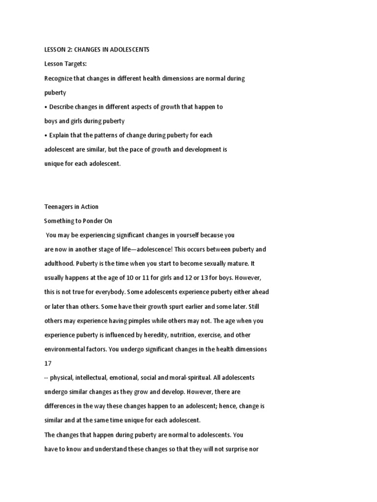 CHANGES ADOLESCENTS UNDERGO DURING PUBERTY | PDF | Puberty | Adolescence