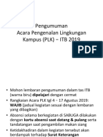 Pengumuman Acara Pengenalan Lingkungan Kampus (PLK) - ITB 2019