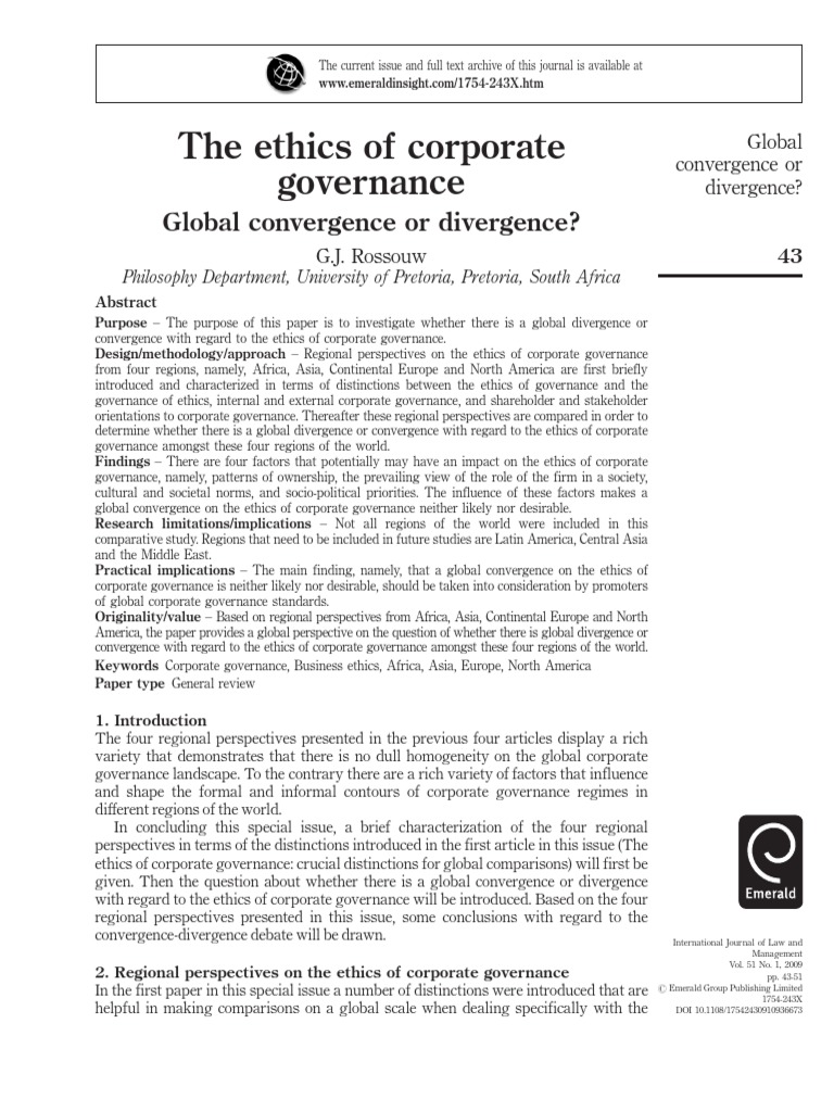 Ethics in Global Corporate Governance | PDF | Corporate Governance ...