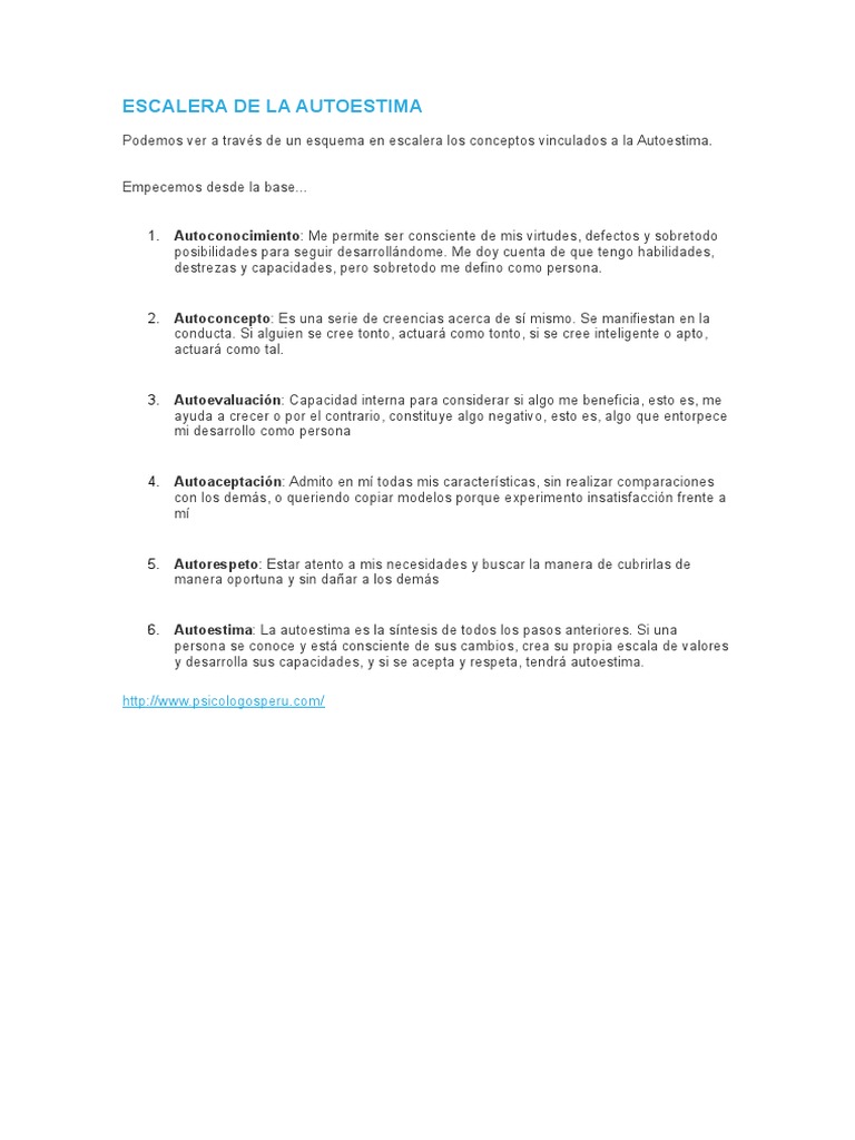 Escalera de la Autoestima: Conceptos Clave | PDF