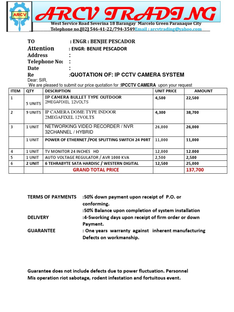 CCTV Quotation PDF Electronics