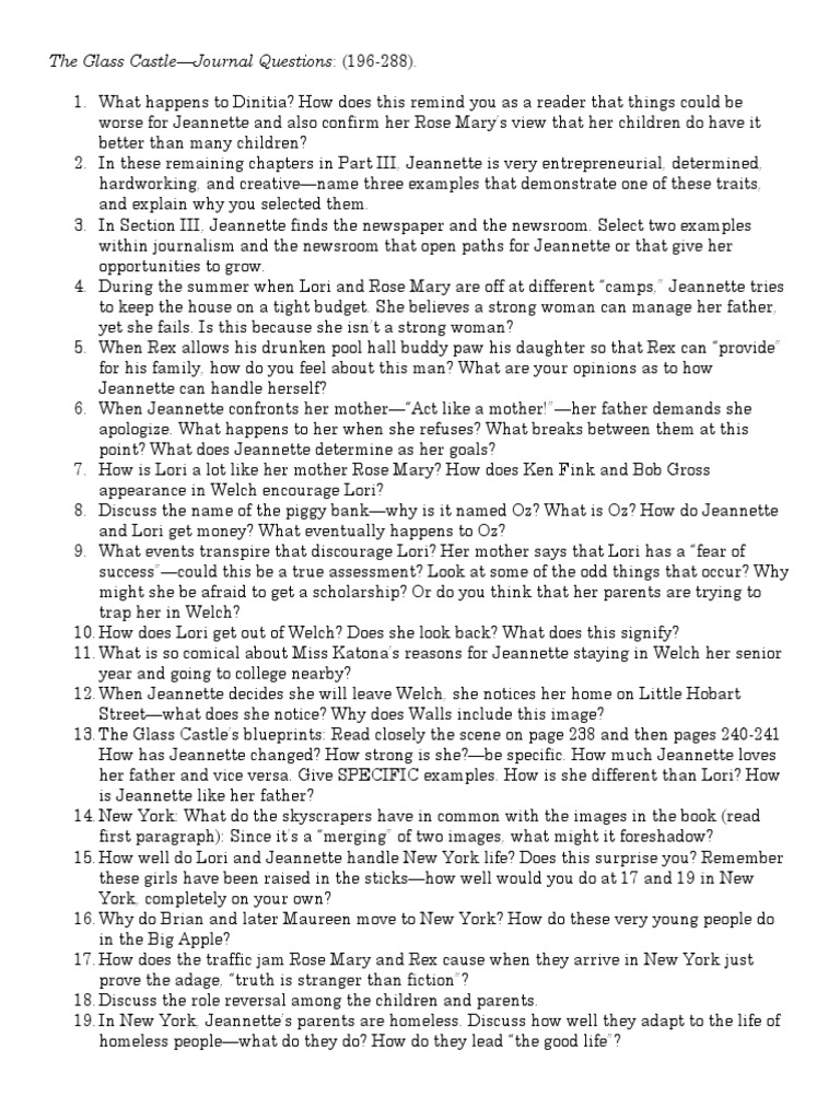 Glass Castle Questions PDF