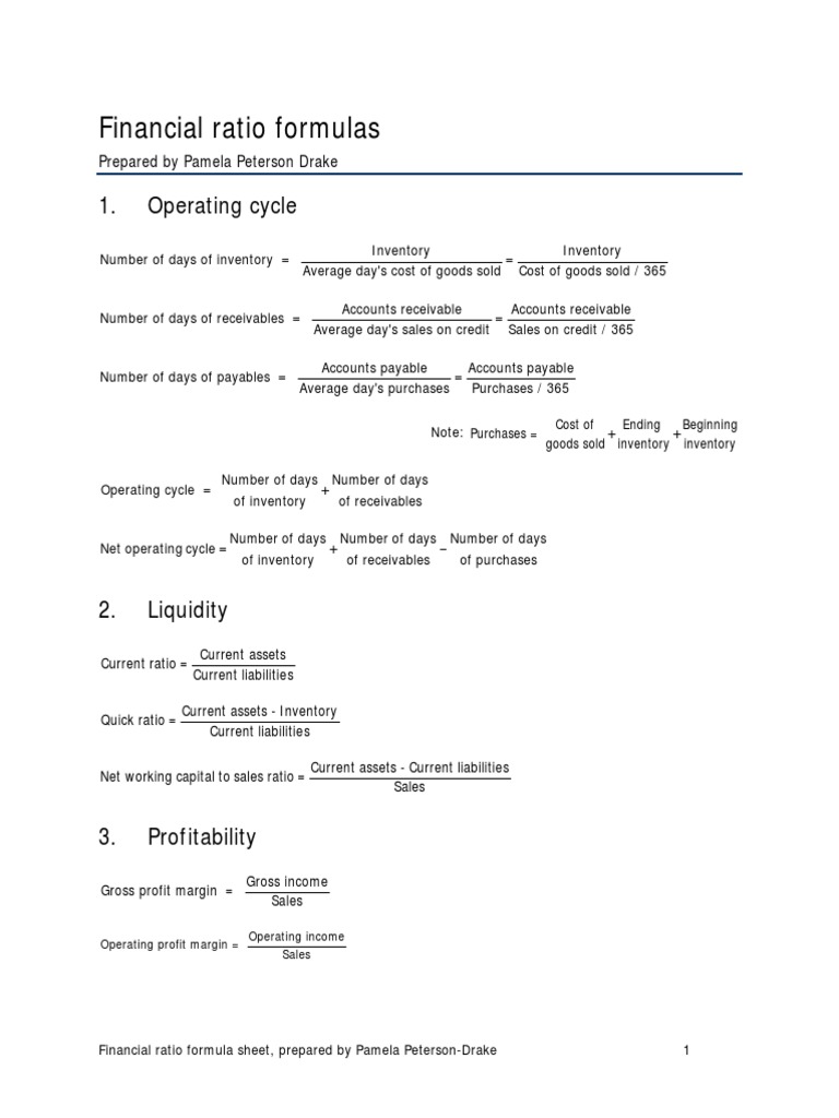 Financial Ratio Formulas: 1. Operating Cycle | PDF | Finance & Money ...