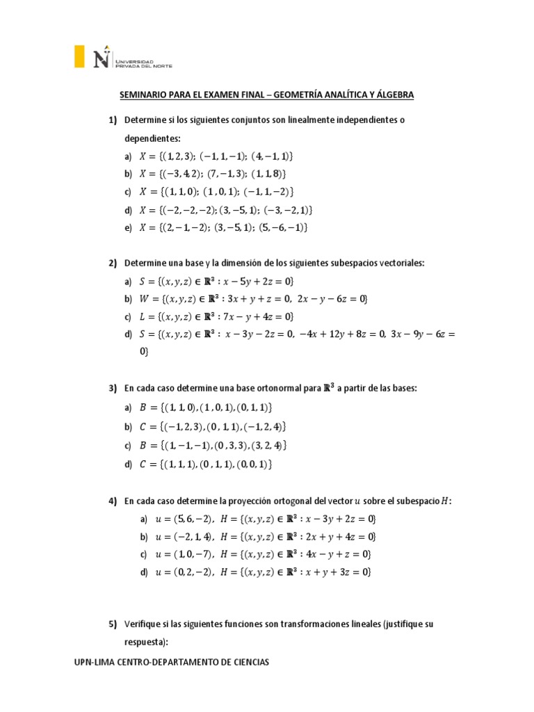 Examen Analisis Base Algebra Lineal Fisica Teorica